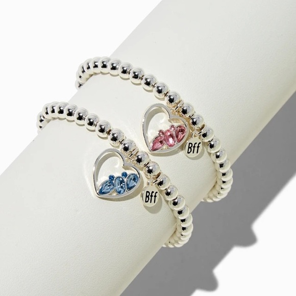 Claire’s Best Friends Gem Heart Charm Beaded Stretch Bracelets 2 Pack - Picture 1 of 8